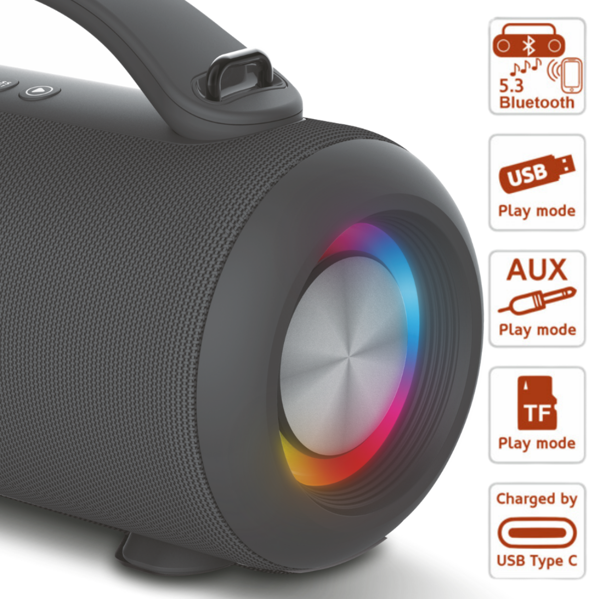 Haeger Speaker Super Boom Portable Bluetooth 40W – 24H Battery, IPX5, TWS, Bass Boost, Full-Colour Lighting, SP-40W.001A
