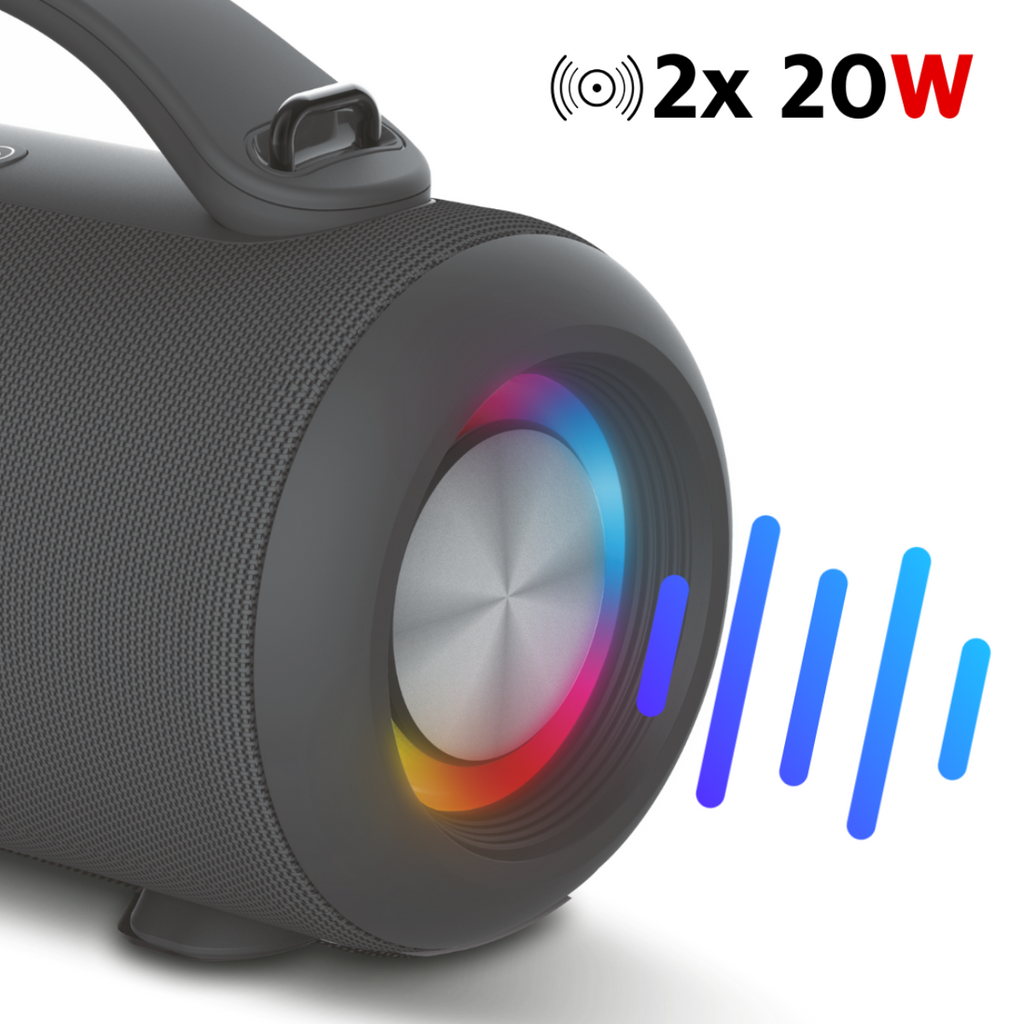 Haeger Speaker Super Boom Portable Bluetooth 40W – 24H Battery, IPX5, TWS, Bass Boost, Full-Colour Lighting, SP-40W.001A