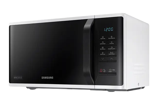 Samsung Solo Microwave 23L – Quick Defrost, Ceramic Enamel, LED, White, MS23K3513AW