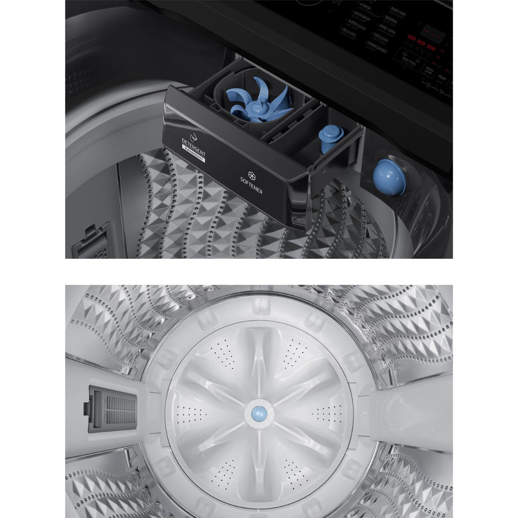 Samsung AI Top-Load Washing Machine 15kg – Bespoke EcoBubble, AI Wash, BubbleStorm, SmartThings, Black Caviar | WA80F15S5CRQ