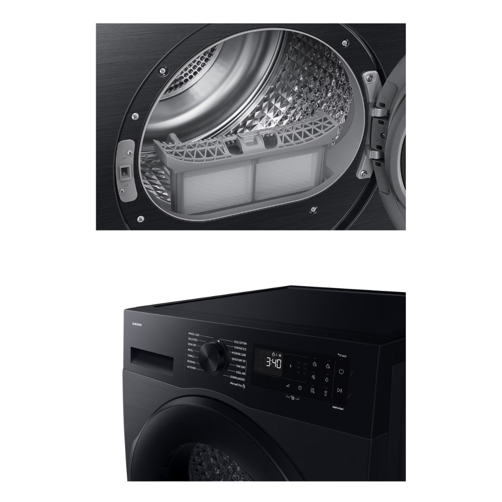 Samsung Heat Pump Condenser Dryer 9 KG Black – WiFi, Diamond Drum, Optimal Dry, DIT Motor | DV90DG52A0ABEU