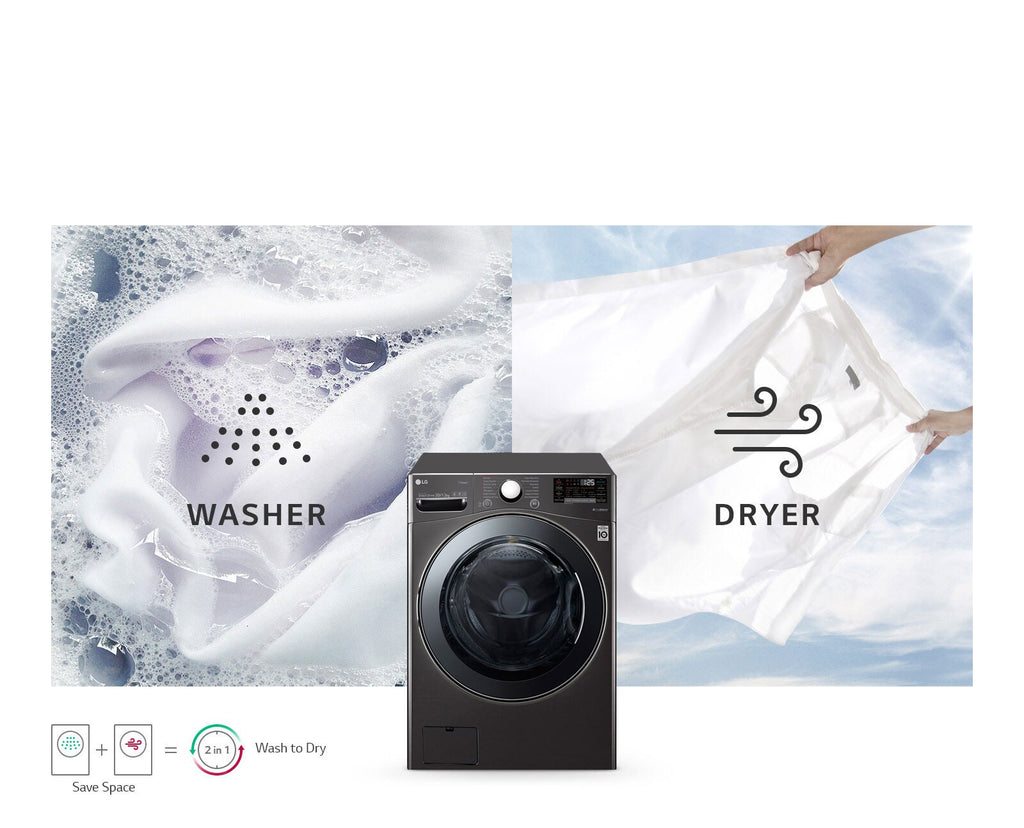 غسالة ونشافة ال جي 20/12 كجم | دفع مباشر | بخار | ستيل أسود، WDV2101BRV