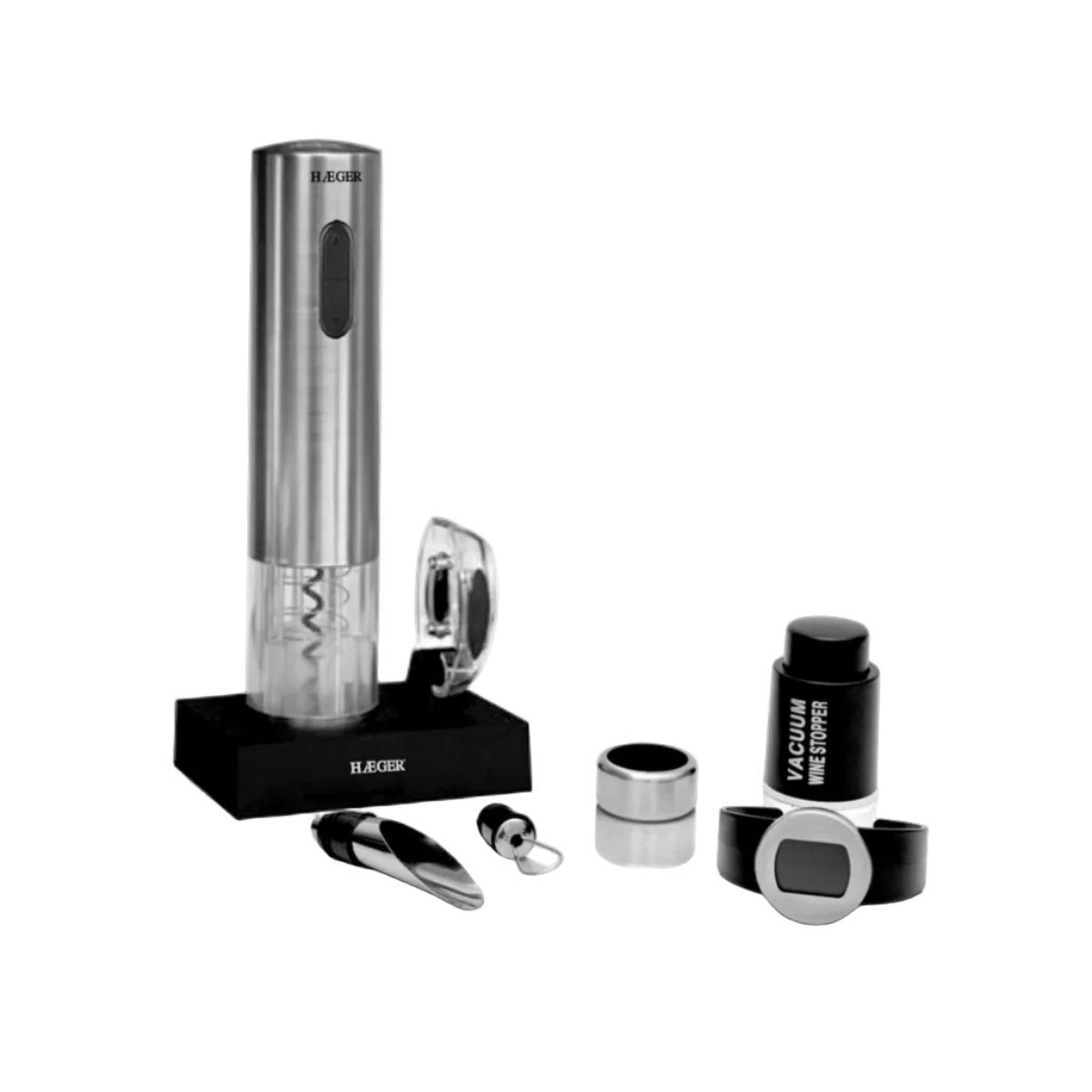 Haeger Corkscrew Lucca Pack Electric Rechargeable – INOX, LED Indicator, Foil Cutter, Vacuum Pump & Thermometer, WO-PSC.003A
