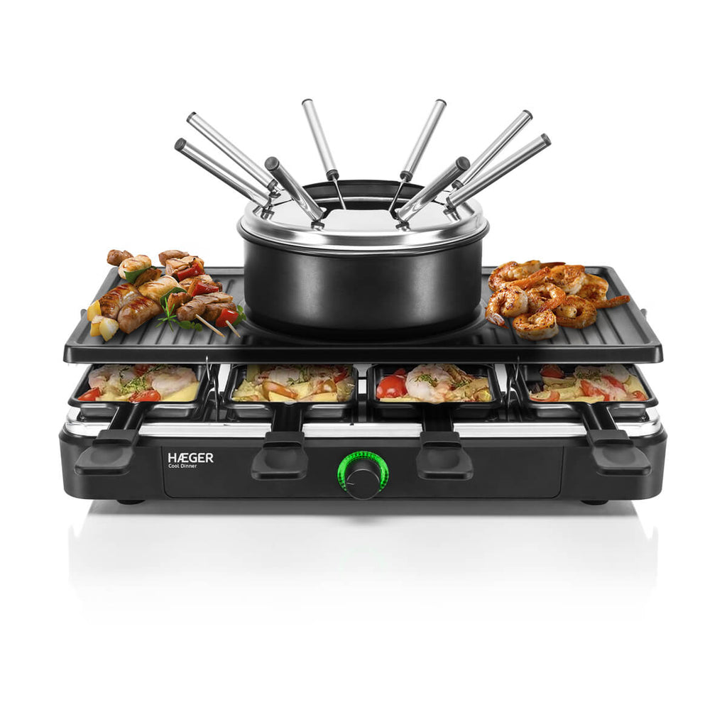 Haeger Fondue, Grill & Raclette Set for 8 Cool Dinner – 1400W GR-FRG.016A