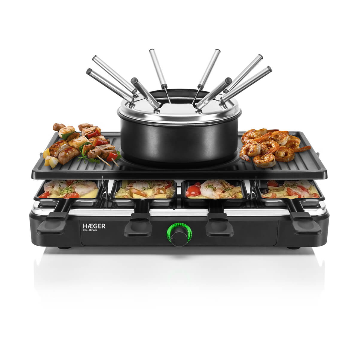 Haeger Fondue, Grill & Raclette Set for 8 Cool Dinner – 1400W GR-FRG.016A