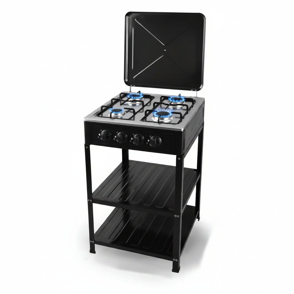 Mirage 4 Burner Gas Cooker with Protective Lid & 2 Shelves | GL-004