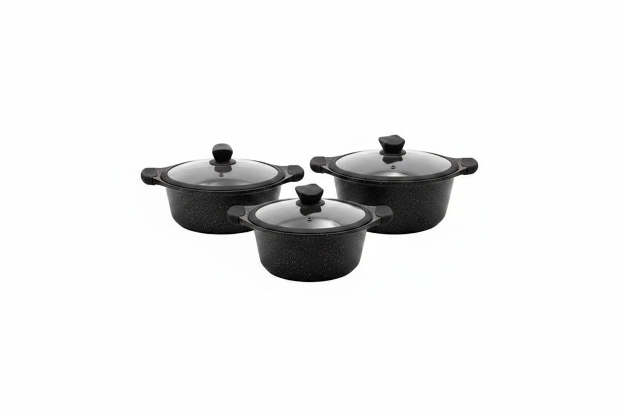Mirage Black Granite Coated Casserole Set 3 Pcs | M-C2028