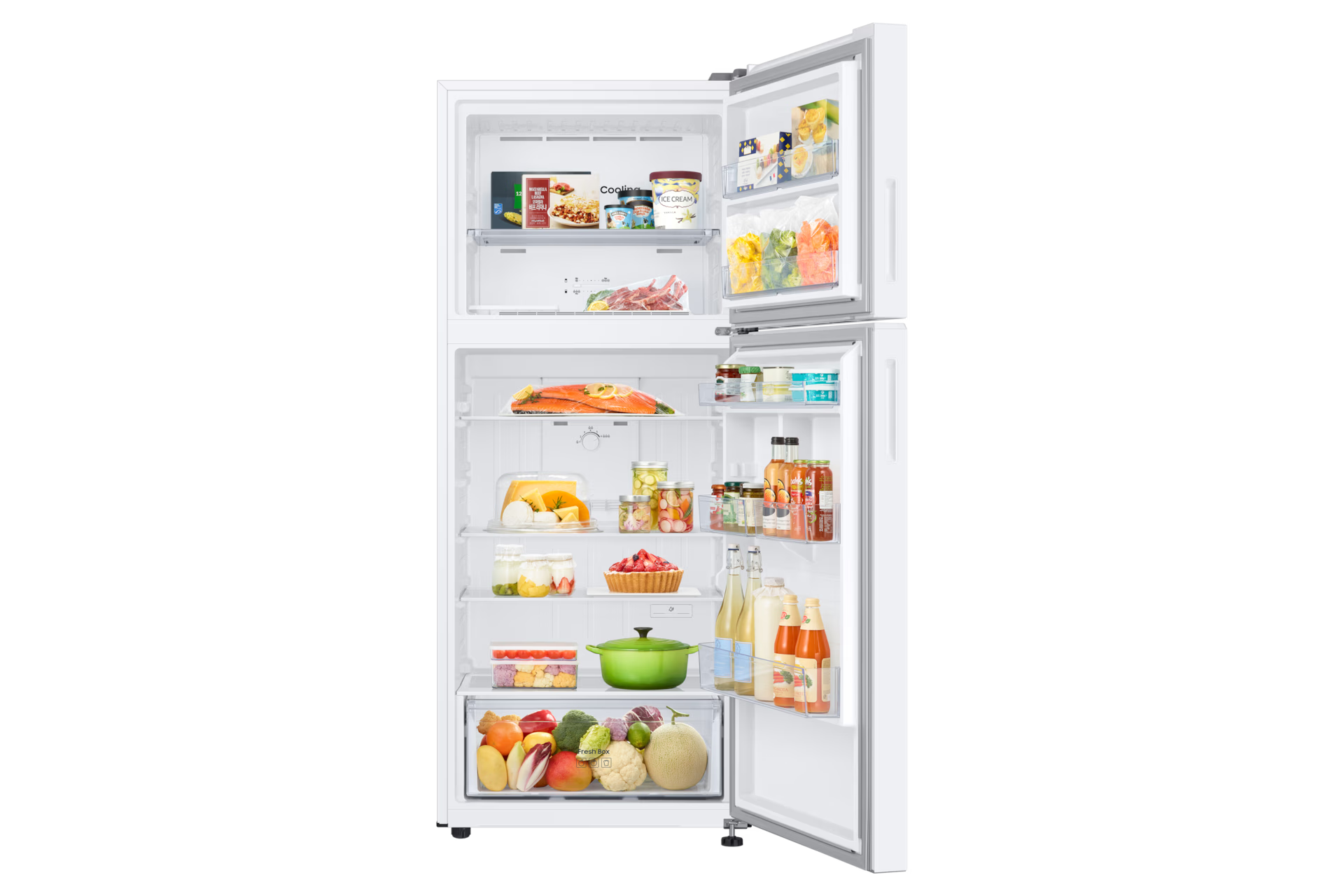 ثلاجة سامسونج بفريزر علوي، سعة 391 لترًا، موديل RT38CG6000WW، لون أبيض