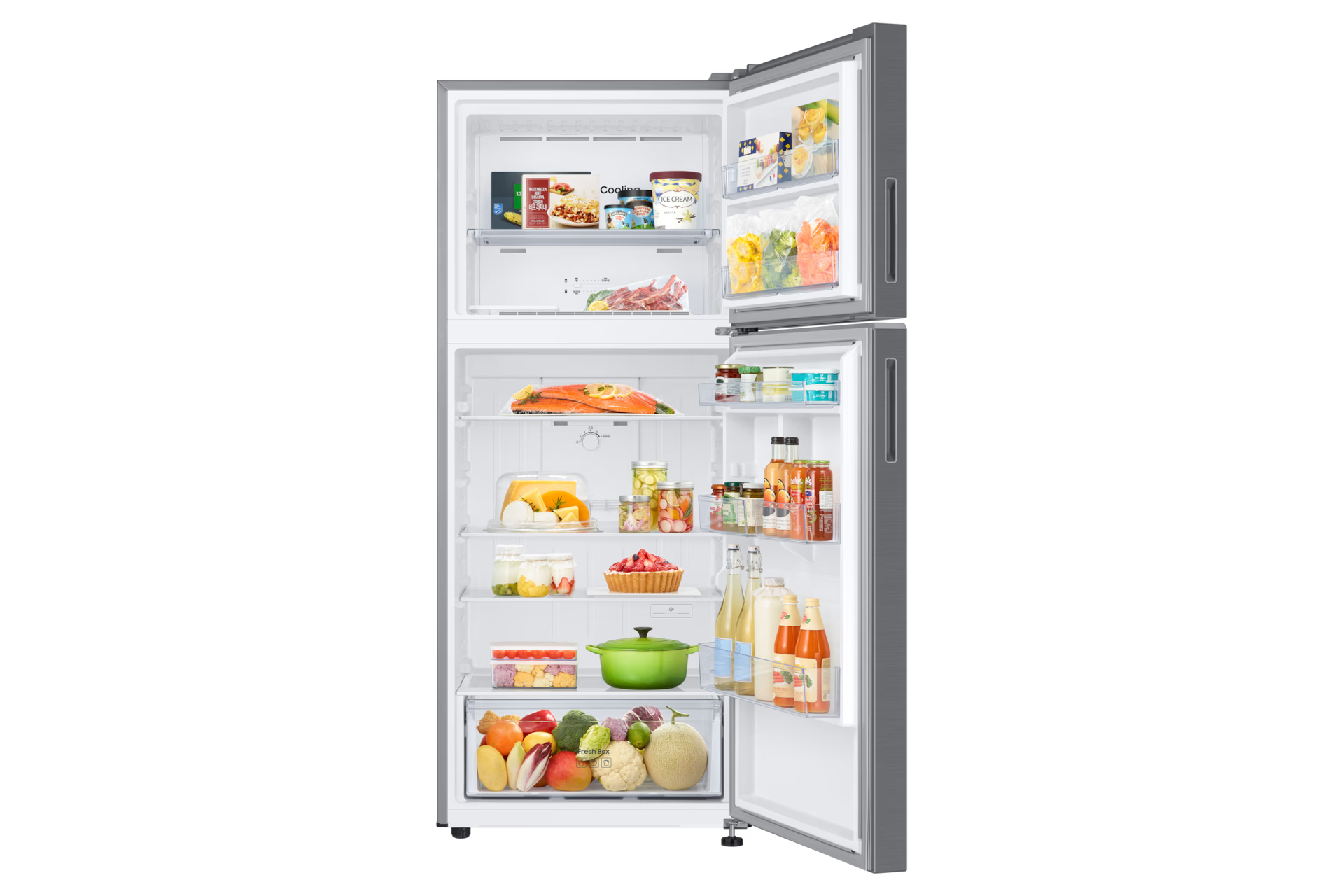 ثلاجة سامسونج بفريزر علوي، سعة 391 لترًا، موديل RT38CG6000S9، فضية اللون