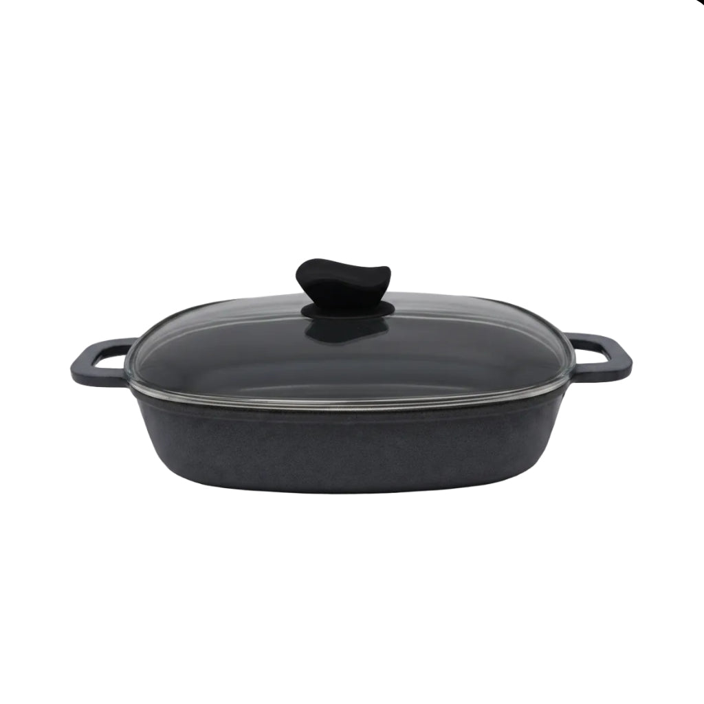 Mirage Grey Granite Coated Oven Tray 28 cm with Glass Lid | M-OSP7.5