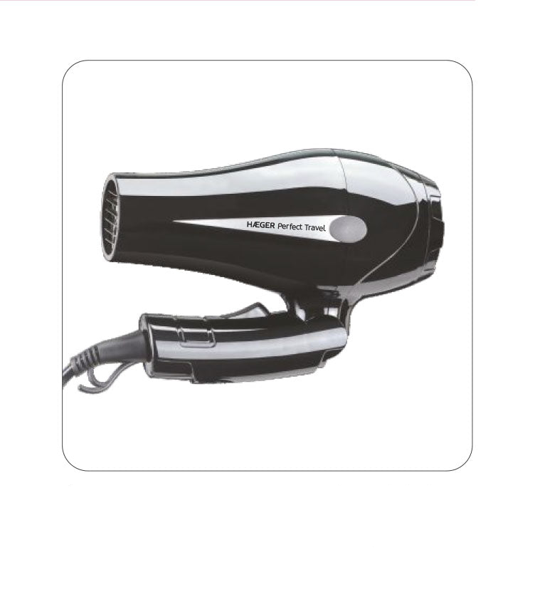 Haeger Hair Dryer 750W Perfect Travel – Foldable, Non-Stop Anti-Heat, 2 Speeds, Concentrator & Diffuser, HD-750.010B