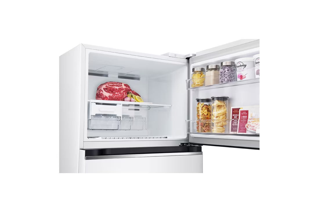 ثلاجة إل جي بفريزر علوي 423 لتر – | LinearCooling™ | Door Cooling+، طراز GLB-582GVWP، أبيض