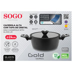 Sogo High Casserole With Glass Lid | Forged Aluminum Gold Series 24cm | SS-23170
