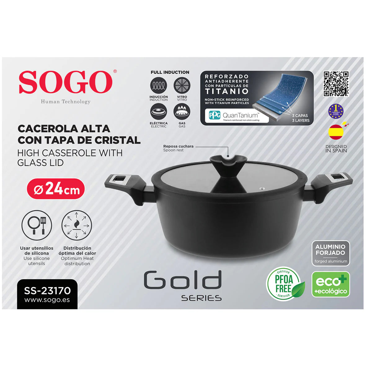 Sogo High Casserole With Glass Lid | Forged Aluminum Gold Series 24cm | SS-23170