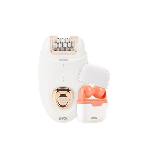 Vox Epilator with Ice Roller – 32 Tweezers, LED Light, 60 Min, White, SETLS5058N