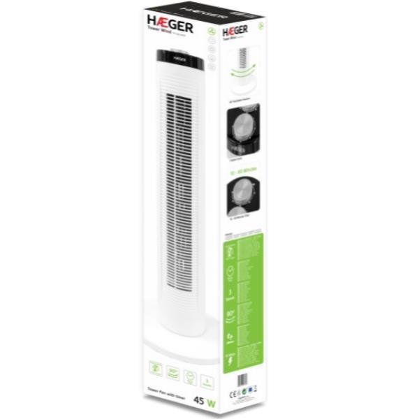 Haeger Tower Fan Wind 32" (81cm) – 3 Speeds, 90° Oscillation, 60-Min Timer TF-032.004A