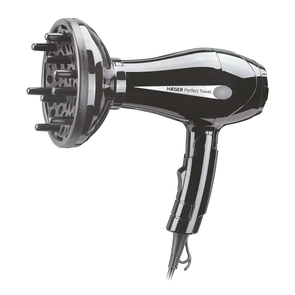 Haeger Hair Dryer 750W Perfect Travel – Foldable, Non-Stop Anti-Heat, 2 Speeds, Concentrator & Diffuser, HD-750.010B